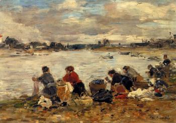 Eugene Boudin : Laundresses on the Bankes of the Touques IX
